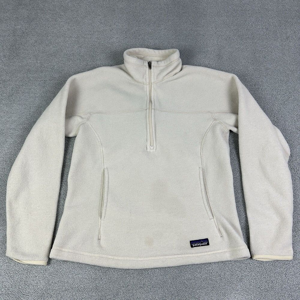 Patagonia Synchilla Jacket Women Medium Ivory 1/4 Zip Casual Hiking Outdoor READ